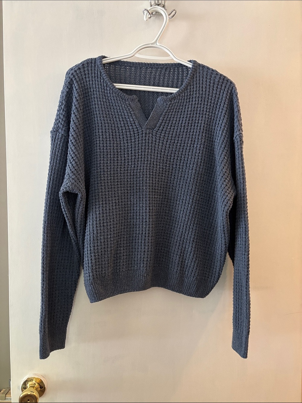 Source Unknown Navy Blue Waffle Knit Scoop Neck Sweater
